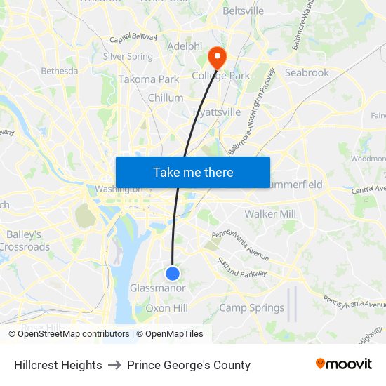 Hillcrest Heights to Prince George's County map