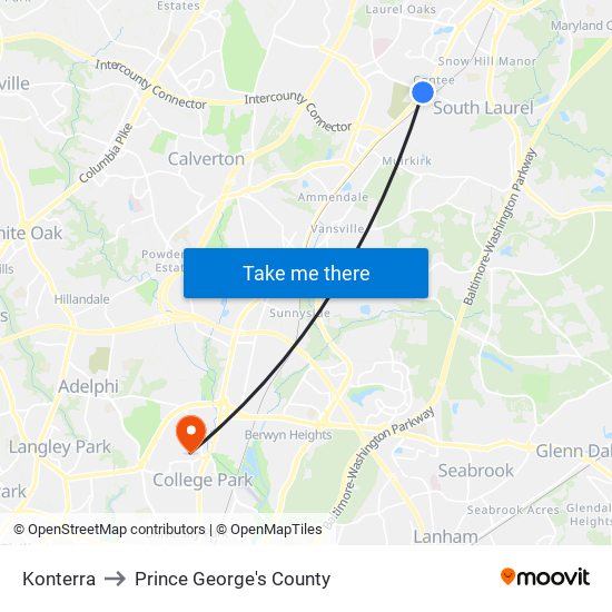 Konterra to Prince George's County map