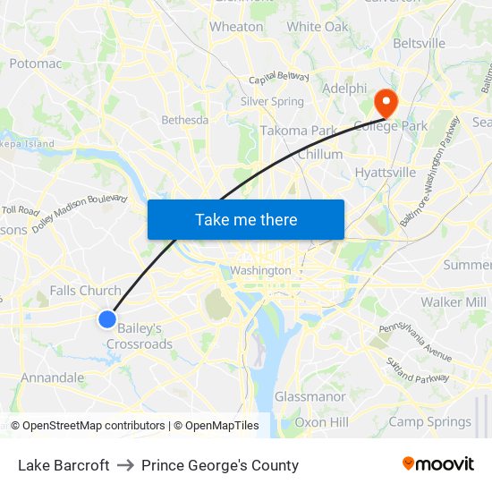 Lake Barcroft to Prince George's County map