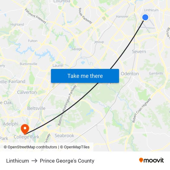 Linthicum to Prince George's County map