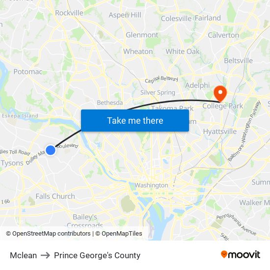 Mclean to Prince George's County map