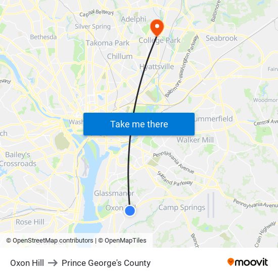 Oxon Hill to Prince George's County map