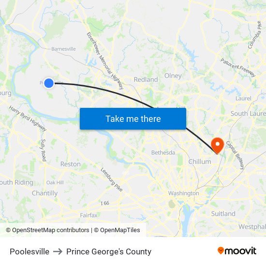 Poolesville to Prince George's County map