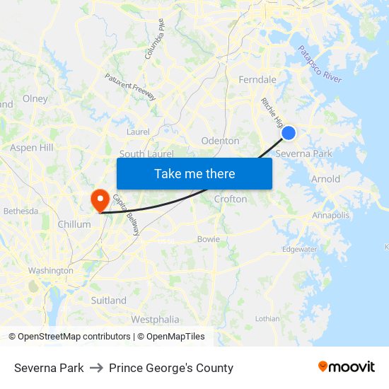 Severna Park to Prince George's County map