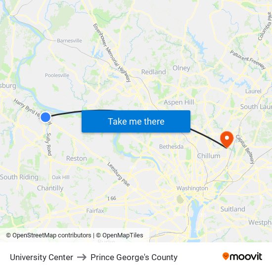 University Center to Prince George's County map