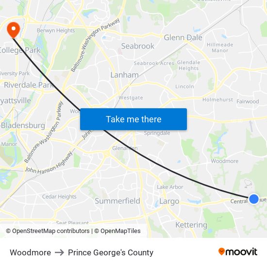 Woodmore to Prince George's County map