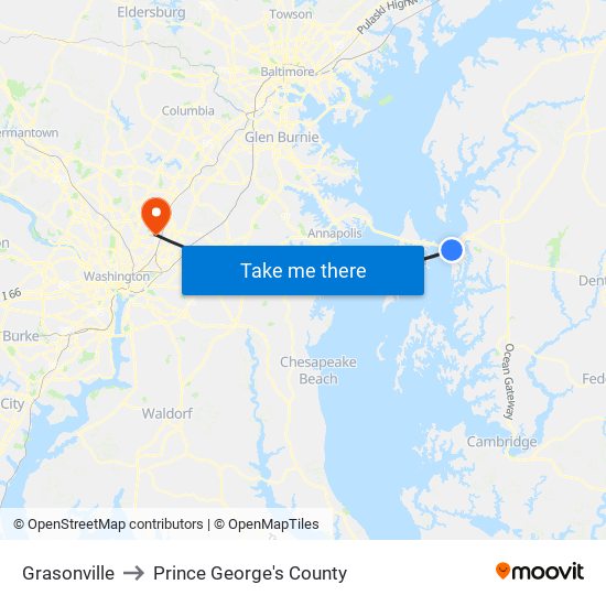 Grasonville to Prince George's County map