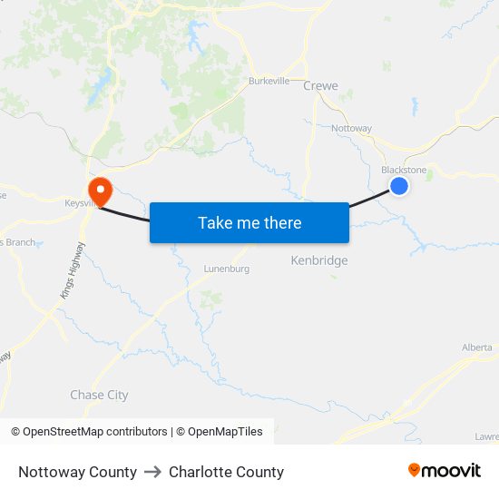 Nottoway County to Charlotte County map