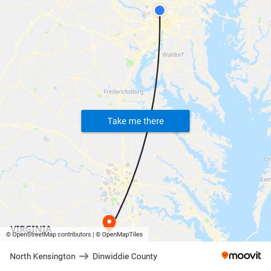 North Kensington to Dinwiddie County map