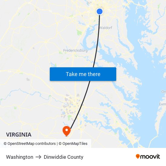 Washington to Dinwiddie County map