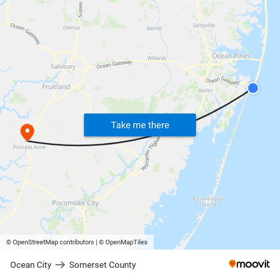 Ocean City to Somerset County map
