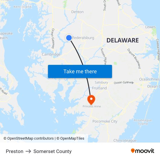 Preston to Somerset County map