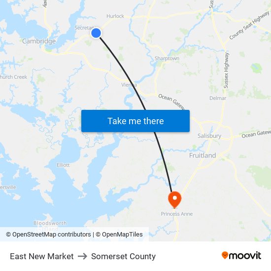 East New Market to Somerset County map