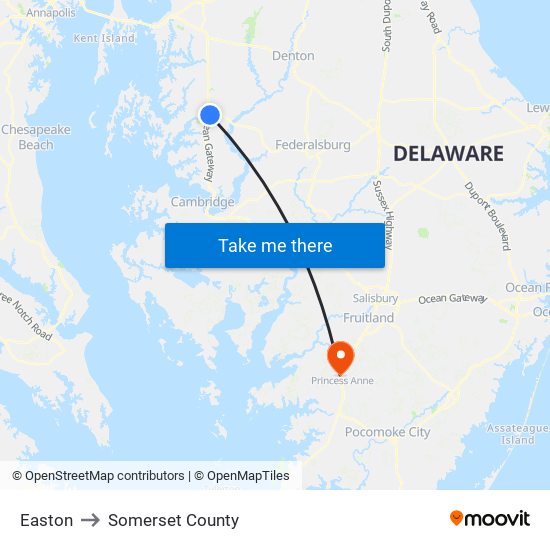 Easton to Somerset County map