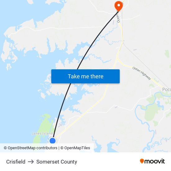 Crisfield to Somerset County map