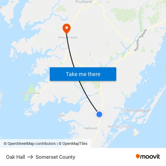 Oak Hall to Somerset County map