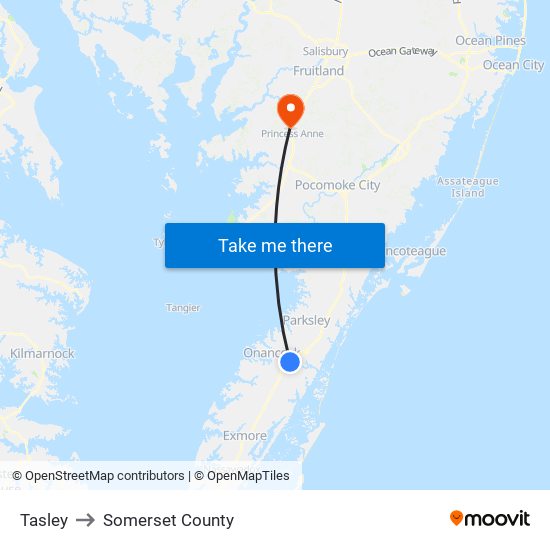 Tasley to Somerset County map