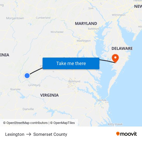 Lexington to Somerset County map