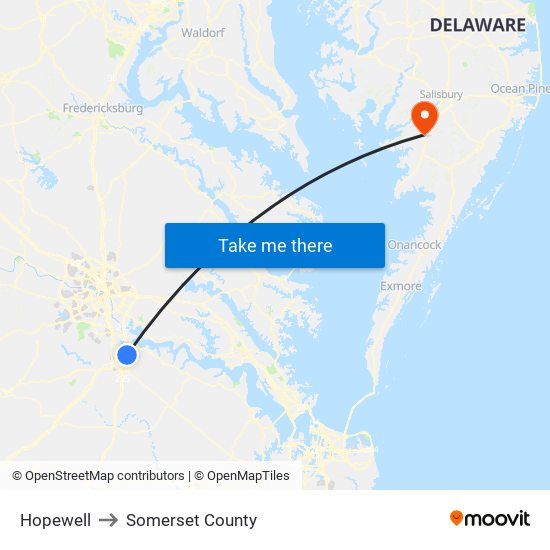 Hopewell to Somerset County map