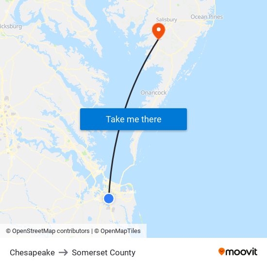 Chesapeake to Somerset County map