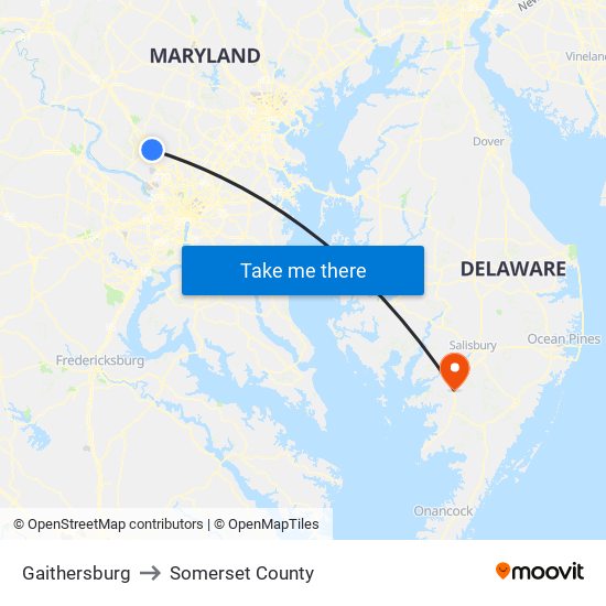 Gaithersburg to Somerset County map