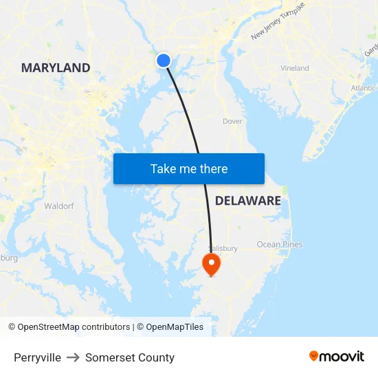 Perryville to Somerset County map