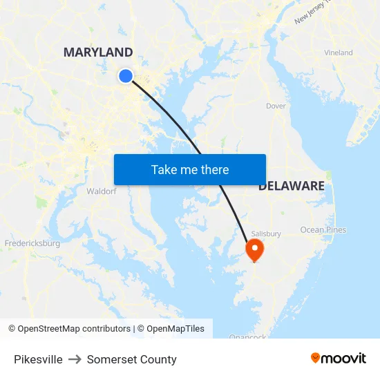 Pikesville to Somerset County map