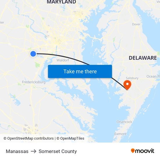 Manassas to Somerset County map