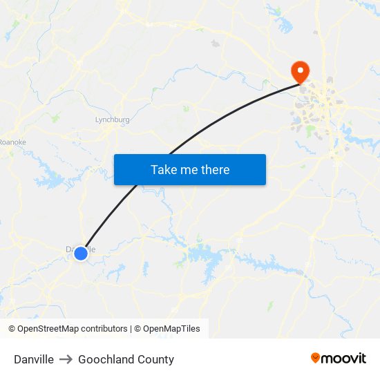 Danville to Goochland County map