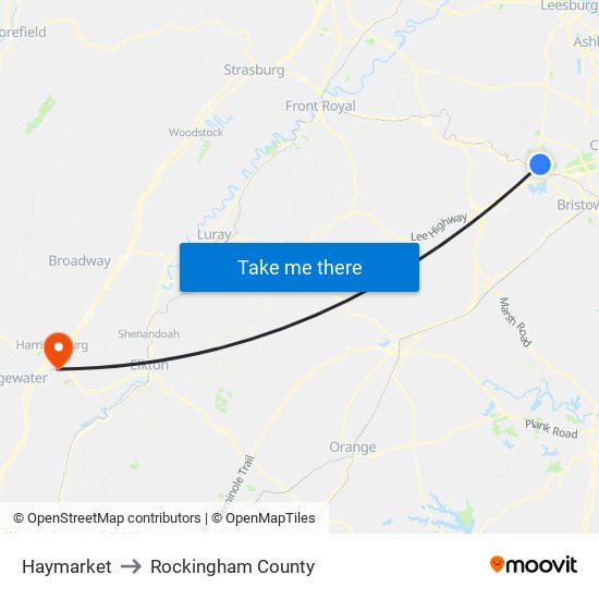 Haymarket to Rockingham County map