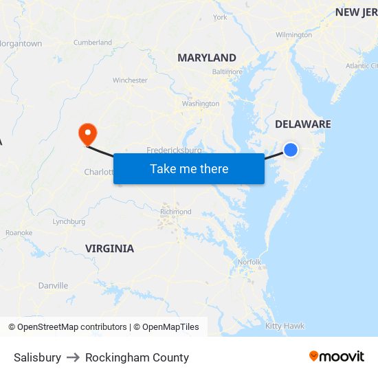 Salisbury to Rockingham County map