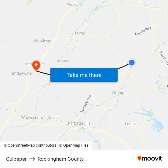 Culpeper to Rockingham County map