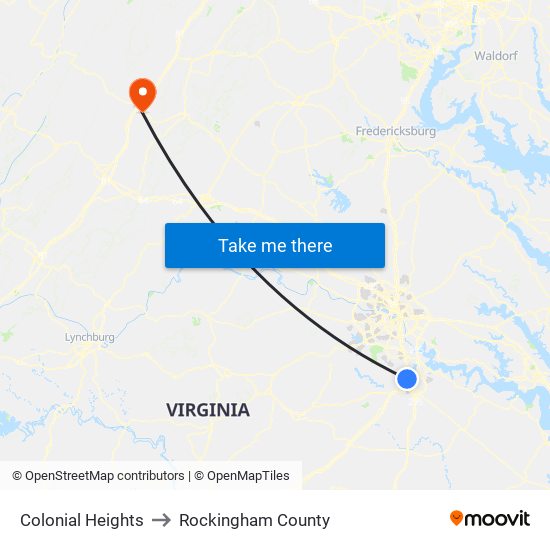 Colonial Heights to Rockingham County map