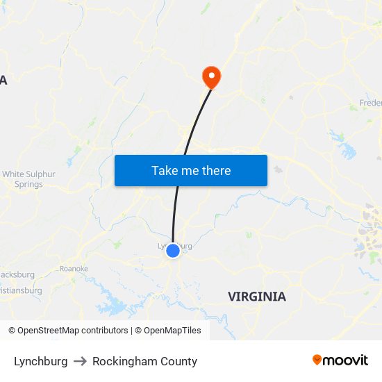 Lynchburg to Rockingham County map