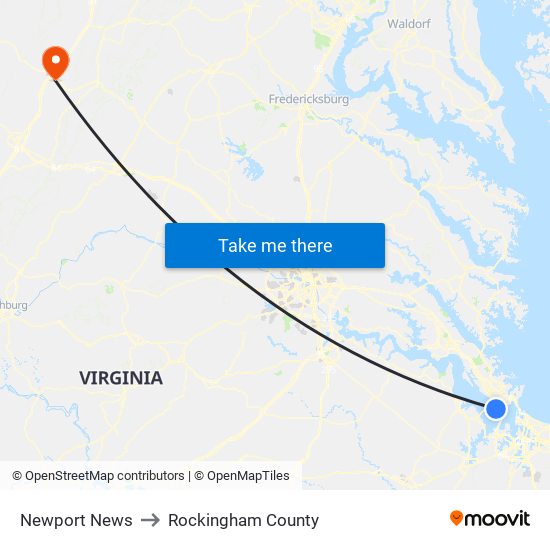 Newport News to Rockingham County map