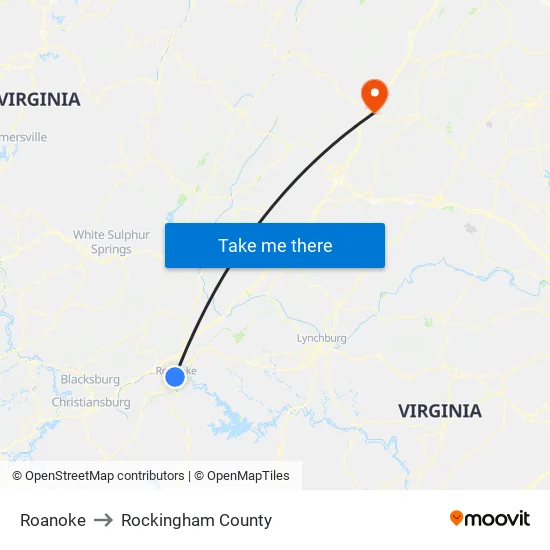 Roanoke to Rockingham County map