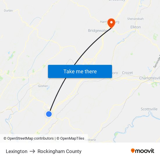 Lexington to Rockingham County map