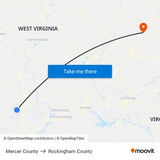 Mercer County to Rockingham County map