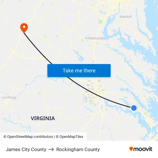 James City County to Rockingham County map