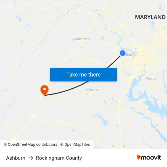 Ashburn to Rockingham County map