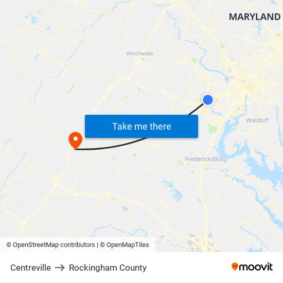 Centreville to Rockingham County map