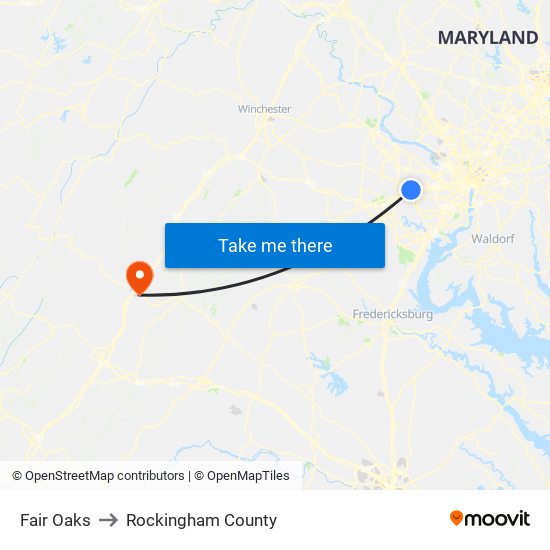 Fair Oaks to Rockingham County map