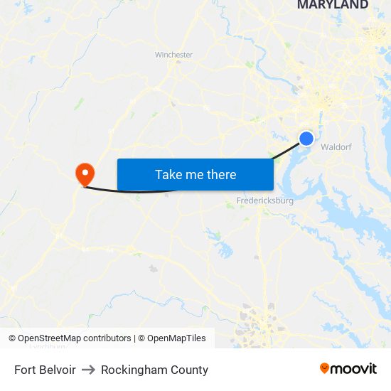 Fort Belvoir to Rockingham County map