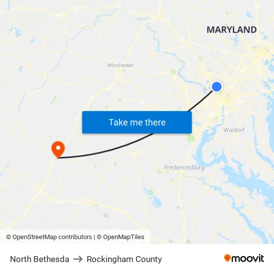 North Bethesda to Rockingham County map