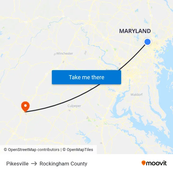 Pikesville to Rockingham County map