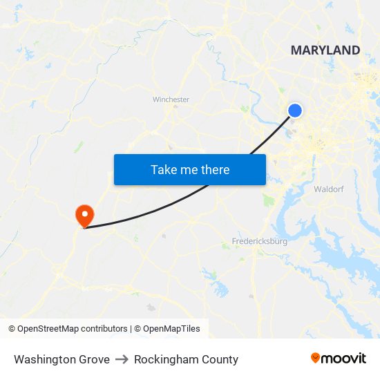 Washington Grove to Rockingham County map