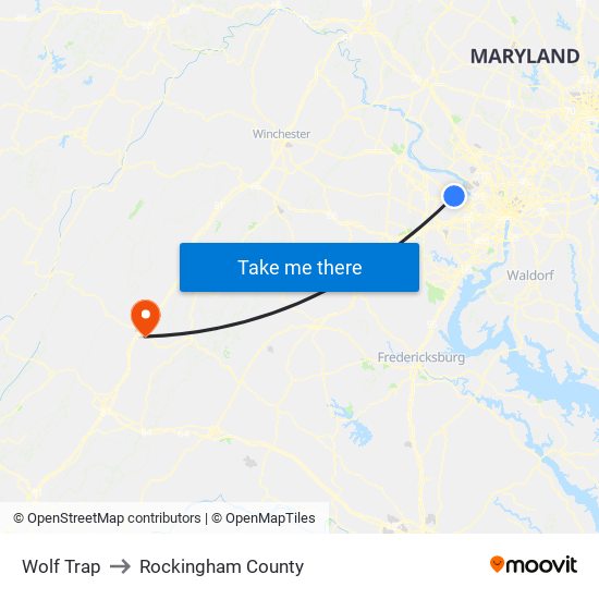 Wolf Trap to Rockingham County map