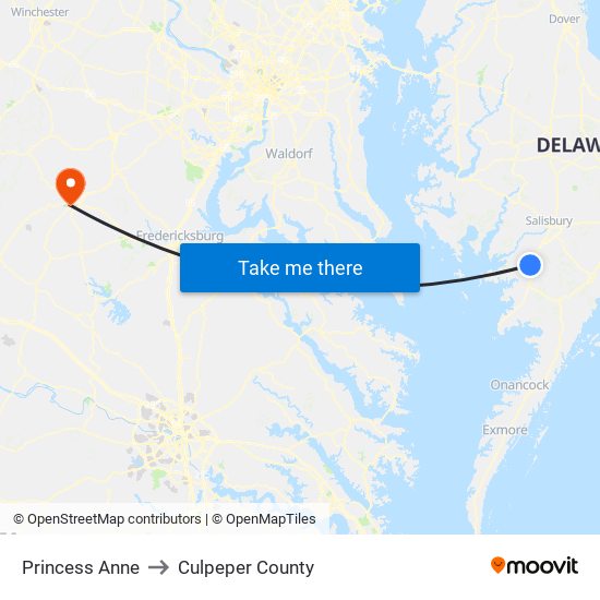 Princess Anne to Culpeper County map