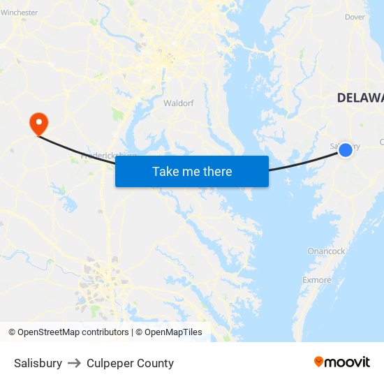 Salisbury to Culpeper County map