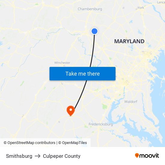Smithsburg to Culpeper County map